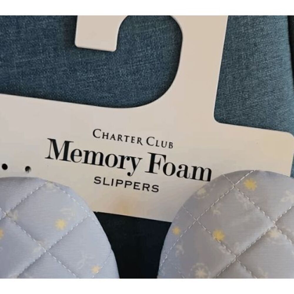 Charter Club NWT size 11-12 slippers quilted memory foam, blue house shoes - Picture 3 of 5